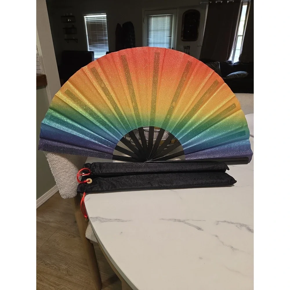 2 Piece High Quality Rainbow Rave Fans 24in With Cases